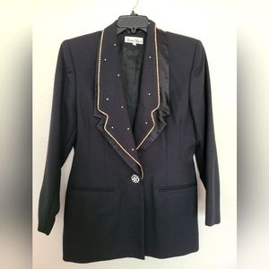 Karen Stuart Black Sparkly trim Embellished Blazer detached lapel collar Size 12